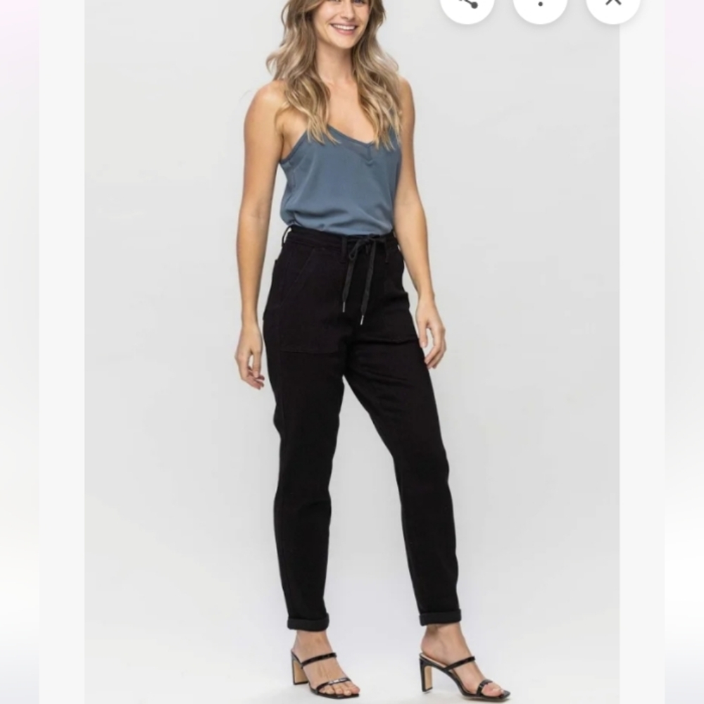 Judy Blue High‎ Waist Double Roll Cuff Drawstring Waist Denim Jogger Pants 30